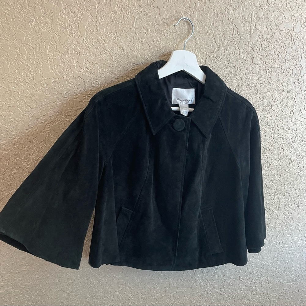 Vintage Spiegel black genuine leather short pea coat